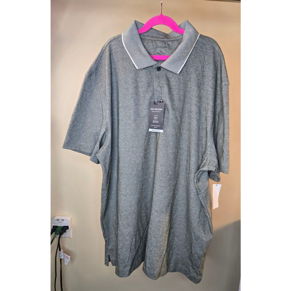 Men's Van Heusen Gray XL Polo Shirt with White Collar